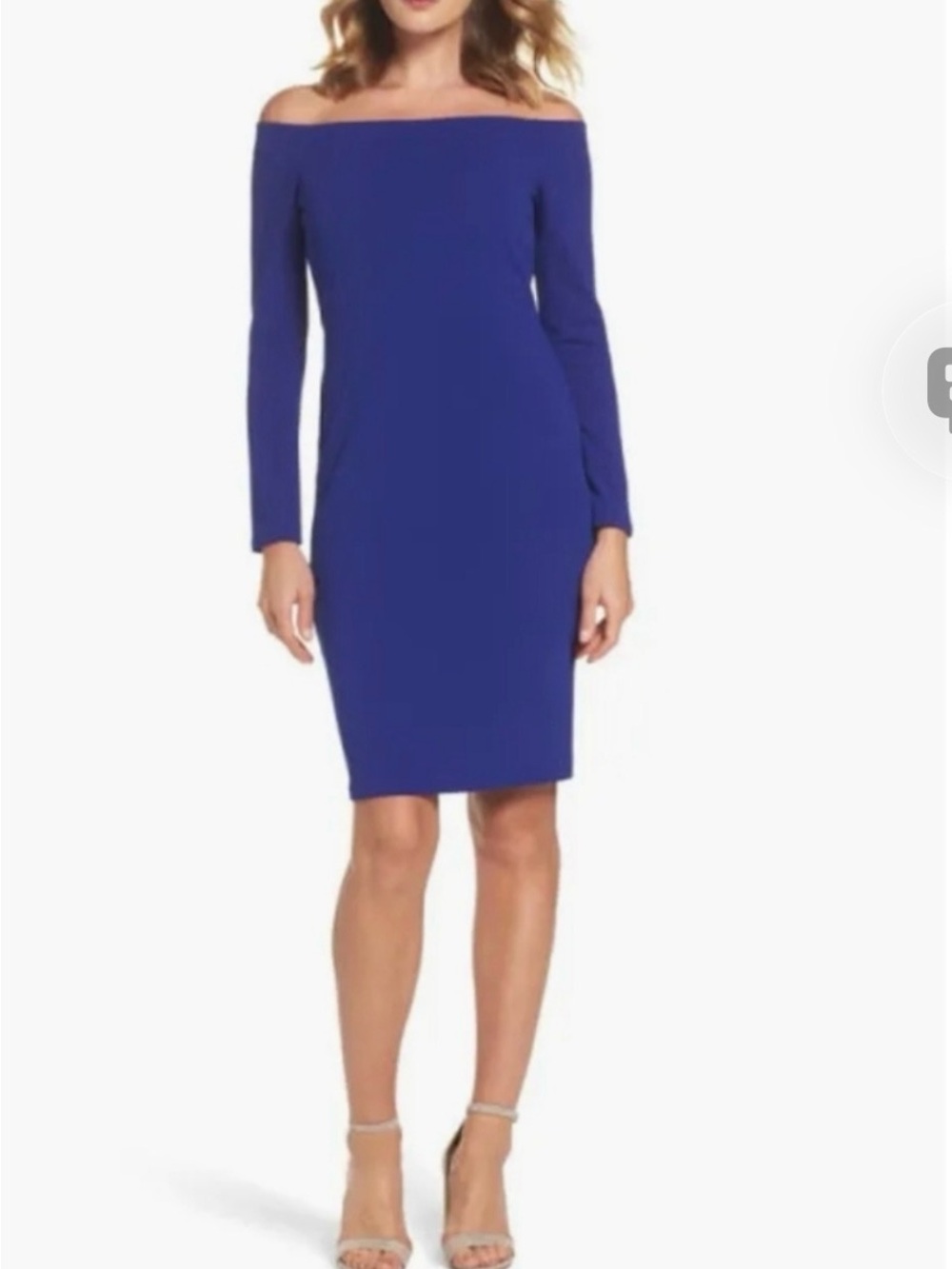 Eliza J Off-the-Shoulder Long Sleeve Bodycon Dress in Cobalt Blue